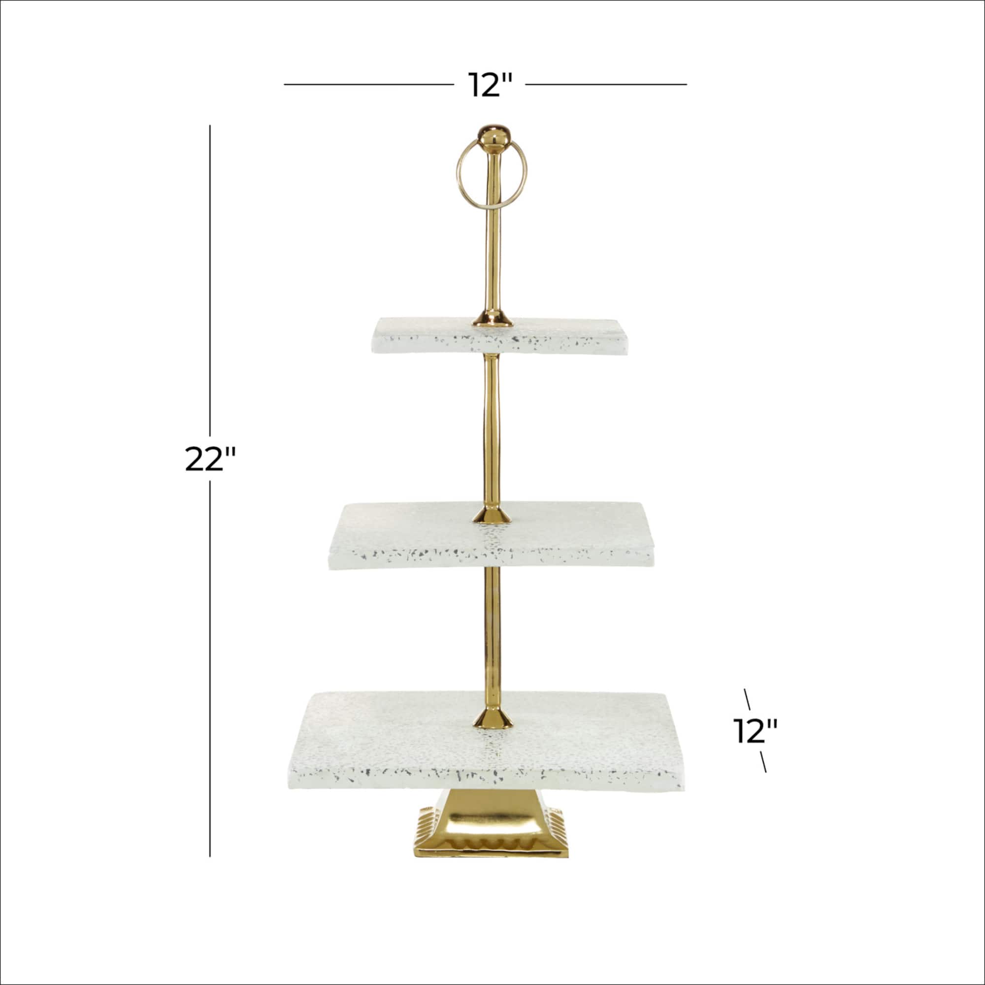 White Marble & Aluminum 3 Tier Tray Stand